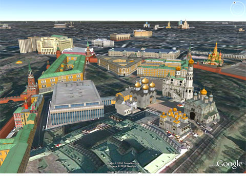 グーグルアースで見たモスクワのクレムリンと赤の広場