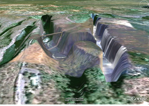グーグルアースで見たモシ・オ・トゥニャ / ヴィクトリアの滝